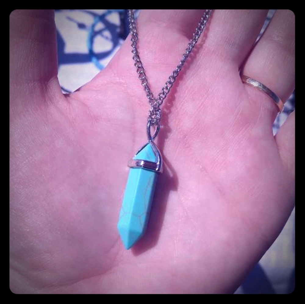 Turquoise Hexagonal Pendulum Necklace, stones